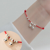 wholesale 925 Silver Light Bead Bell Bracelet Korean Style Adjustable Minimalist Fashion Women's Hand Jewelry Wholesale S4920-S925 silver one red>925 silver