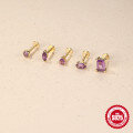 wholesale S925 Sterling Silver Geometric Diamond-Inlaid Natural Amethyst Flat Threaded Ear Cartilage Stud-0-3