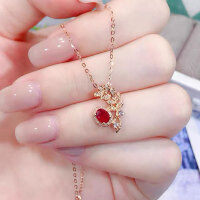 wholesale S925 Sterling Silver Light Luxury Red Diamond Necklace, Fashionable and Versatile, Elegant and Unique, Niche Design with a High-End Sense, Collarbone Chain-xb1370-golden red
