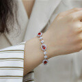 wholesale S925 Sterling Silver New European and American Luxury Full-Diamond Pigeon Blood Red Bracelet for Women with Colored Cultivated Ruby and Sapphire-0-3