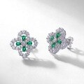 wholesale S925 Sterling Silver Full Drill New Four-Leaf Clover Stud Earrings with Lab-Grown Emerald for Women Factory Wholesale-0-3