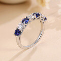 wholesale S925 Sterling Silver Plated with 18K Gold, Cross-Border New Style Moissanite Cultured Colored Gemstone 7-Stone Eternity Ring, Blue Sapphire Ring-0-0