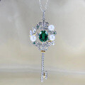 wholesale 925 Silver Zhuo Zhifan New Key Style Pearl Simulated Emerald 8*10 Necklace Pendant Fashion Women's-0-0