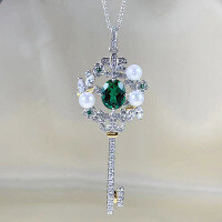 wholesale 925 Silver Zhuo Zhifan New Key Style Pearl Simulated Emerald 8*10 Necklace Pendant Fashion Women's-N304 Green Diamond 925 Silver