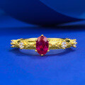 wholesale S925 Gold-Plated Oval 4*6 Egg-Shaped Ring for Women, French-Style Daily Versatile Design with Pigeon Blood Red Color-0-0