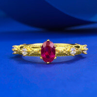 wholesale S925 Gold-Plated Oval 4*6 Egg-Shaped Ring for Women, French-Style Daily Versatile Design with Pigeon Blood Red Color-R1025 Pigeon Blood Red No. 6