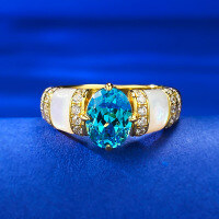 wholesale 925 Sterling Silver Hot Selling New Natural White Shell Paraiba 6*8mm European and American Style High-End Goddess Ring-R814 Paraiba Blue No. 6