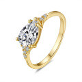 18K Gold Plated S925 Silver Moissanite Pear-shaped Halo Ring-0-3