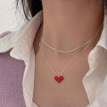 wholesale S925 Sterling Silver Enamel Drip Glaze Heart Necklace for Women, New Sweet and Edgy Versatile High-End Collarbone Chain-0-4