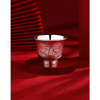 wholesale 999 Pure Silver Wine Cup, Fu Character Double Fish Stemmed Silver Cup, Silver Tea Cup, Gongfu Tea Tasting Cup, Silver Water Cup, Handmade Host Cup-999 silver cup, approximately 63.5g, with certificate >100ml