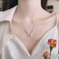 wholesale S925 Sterling Silver A Few Liang Broken Silver Bow Necklace Light Luxury Fresh Sweet Temperament Gentle Style Collarbone Chain for Women-0-0