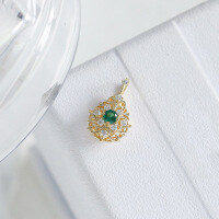 wholesale Vermeil-plated sterling silver classical carved openwork green spinel pendant women's elegant and luxurious versatile vintage choker necklace-Green spinel classic pendant (without chain)  925 silver