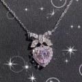 wholesale S925 Sterling Silver Bow Necklace with Heart Pendant Collarbone Chain Light Luxury Jewelry Gift for Valentine's Day-0-3