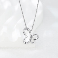 wholesale S925 Sterling Silver Diamond-Inlaid Hollow Butterfly Necklace for Women, Fashion Minimalist Insect Animal Pendant-White gold single pendant 925 silver