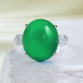 wholesale 925 silver-plated jewelry with high-ice green chalcedony inlay, elegant large cabochon 12*14mm agate ring-0-2