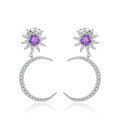 wholesale 925 Sterling Silver, Ins Style Natural Gemstone Starry Moon Earrings for Women, Hypoallergenic Colorful Gem Earrings, Non-Tarnish Gift-0-4