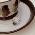 wholesale 925 Sterling Silver Unique Gray Black Agate Open Adjustable Ring for Women, New Ins Trendy Minimalist Band-0-5