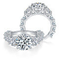 wholesale Silver-plated Yun Tong Jewelry Cross-border Luxury Full Diamond Round 100mm 4-Carat Complete Moissanite Ring-0-0