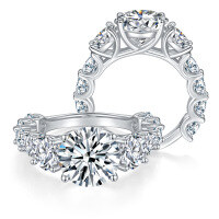 wholesale Silver-plated Yun Tong Jewelry Cross-border Luxury Full Diamond Round 100mm 4-Carat Complete Moissanite Ring-Total 8 carats US size 8.5