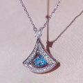 wholesale Zirconium metal creative fan-shaped sea blue zircon necklace, trending small skirt pendant collarbone chain, niche and high-end wholesale-0-0