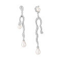 wholesale S925 Sterling Silver French Asymmetrical Line Pearl Earrings for Women, Niche, Unique, Elegant, and High-End-0-5