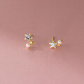 wholesale S925 Sterling Silver Light Luxury Minimalist Small Star and Pearl Stud Earrings with Diamond Accents M0585-0-4