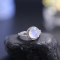wholesale S925 Sterling Silver Light Luxury Natural Cream Blue Moonstone Ring 25 Carats, Fairy Style for Women-0-3