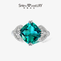 wholesale 925 Silver Ring with Green Tourmaline Color, 5ct Chubby Square 10*10, High Carbon Diamonds, Stunning Eye-Catching European Style-Green 10*10【R-1571】 No.6