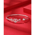 wholesale 990 Sterling Silver Heart-shaped Diamond-inlaid Openable Solid Bracelet for Women, Minimalist Design, Pure Silver Bangle, Gift for Girlfriend-0-2