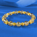 wholesale S925 Sterling Silver 8mm Transparent Yellow Cat's Eye Quartz Bracelet for Women, Light Luxury Socialite Style Gift Beads-0-0