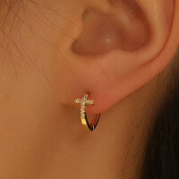 wholesale S925 Sterling Silver Geometric Cross Hoop Earrings with Creative and Unique Design, Sweet yet Edgy Trendy Style-Gold 925 silver