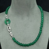 wholesale Metal: 925 Silver Gold Plated Pendant: Horseshoe Clasp Beads: Natural Chalcedony Style: New Chinese Design: Versatile Women's Beaded Necklace-Natural chalcedony 925 silver