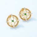 wholesale S925 Sterling Silver Gold-Plated Four-Leaf Clover Jadeite Stud Earrings, Women's Small and Chic Earrings Wholesale, New Chinese Style Fashion Trend-0-1