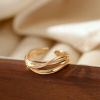 wholesale S925 sterling silver European and American line crossover ring for women, fashionable, unique, niche, designed with a sense of hip-hop and minimalist style-xb485 copper plated gold color>opening adjustable