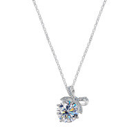 Metal Butterfly Pendant Necklace with Zircon-S925 sterling silver + 2 carat moissanite