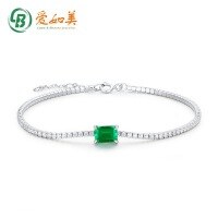 wholesale S925 Silver European and American Minimalist Geometric Cultured Emerald Bracelet, Light Luxury High-End Retro Women's Bracelet, Cross-Border Hot Purchase-Cultivated Sapphire (chain length 165+15+15MM) 925 silver