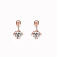 wholesale Rose Gold Plated 925 Sterling Silver Classic Four-Prong Round Zircon Earrings, Ins Style High-End European and American Pure Silver Earrings-Four-claw round zirconium rose gold earrings 925 silver