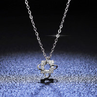 925 Silver Pendant with 1-Carat Moissanite, Classic Four-Prong Necklace for Women.-Necklace (zircon)  925 silver