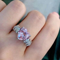 wholesale Sterling Silver, Zhu Zhifang Jewelry New High Carbon Diamond Ring 10*10 Ice Flower Cut Engagement Ring-R416 Pink Diamond No. 9