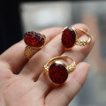 wholesale S925 silver natural blood amber ring with Dàhēitiān carving, adjustable live opening, new Chinese style wholesale-0-2