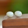 wholesale 925 silver inlaid with Hetian jade earrings, certificate Hanfu cheongsam court retro style cabochon jade earrings-0-2