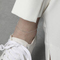wholesale S925 Sterling Silver 109 Korean Version Ins Small and Minimalist Design Sense Versatile Rice Bead and Olive Bead Textured Anklet for Women-0-2