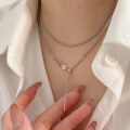 wholesale S925 Sterling Silver Minimalist Adjustable Plain Chain Necklace for Women, Korean Style Elegant and Versatile Collarbone Chain-0-2