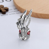 wholesale S925 Sterling Silver Trendy Vintage Cute Big-Eared Red-Eyed Rabbit Head Pendant Necklace-068P/single pendant approx. 12.3g 925 sterling silver