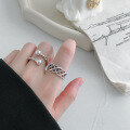 wholesale S925 Sterling Silver JT158 Korean Version Ins Retro Distressed Chain Twist Women's Ring Open Adjustable Ring-0-1