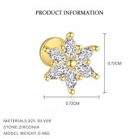 wholesale S925 Sterling Silver Cross-border Light Luxury Micro-set Zircon Flower Earrings For Women-E4748-Gold Color-Pair 925 Silver