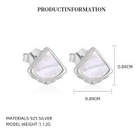 wholesale S925 Sterling Silver Marine Animal Series Opal Earrings, Original Niche Design For Women Wholesale-YE0200_White Shell_Electric Silver_PF_With Small Flower Ear Hat 925 Silver