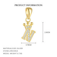 wholesale S925 Sterling Silver, Fashionable And Luxurious Crown Design With Zircon, Diy 26 English Letter Pendant Necklace, Versatile For European And American Styles-Letter N-Single Pendant/Gold 925 Silver