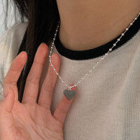 wholesale S925 Sterling Silver Korean Style Minimalist Fashion Luxury Designed Drip Enamel Heart Pendant Collarbone Chain-Sterling silver