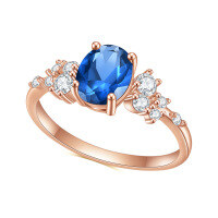 wholesale S925 Sterling Silver with Rose Gold Plated, Inlaid with Blue Gemstone, Fashion Minimalist Luxury Elegance Ring-S925 Silver + Sapphire Nano  US Size 8